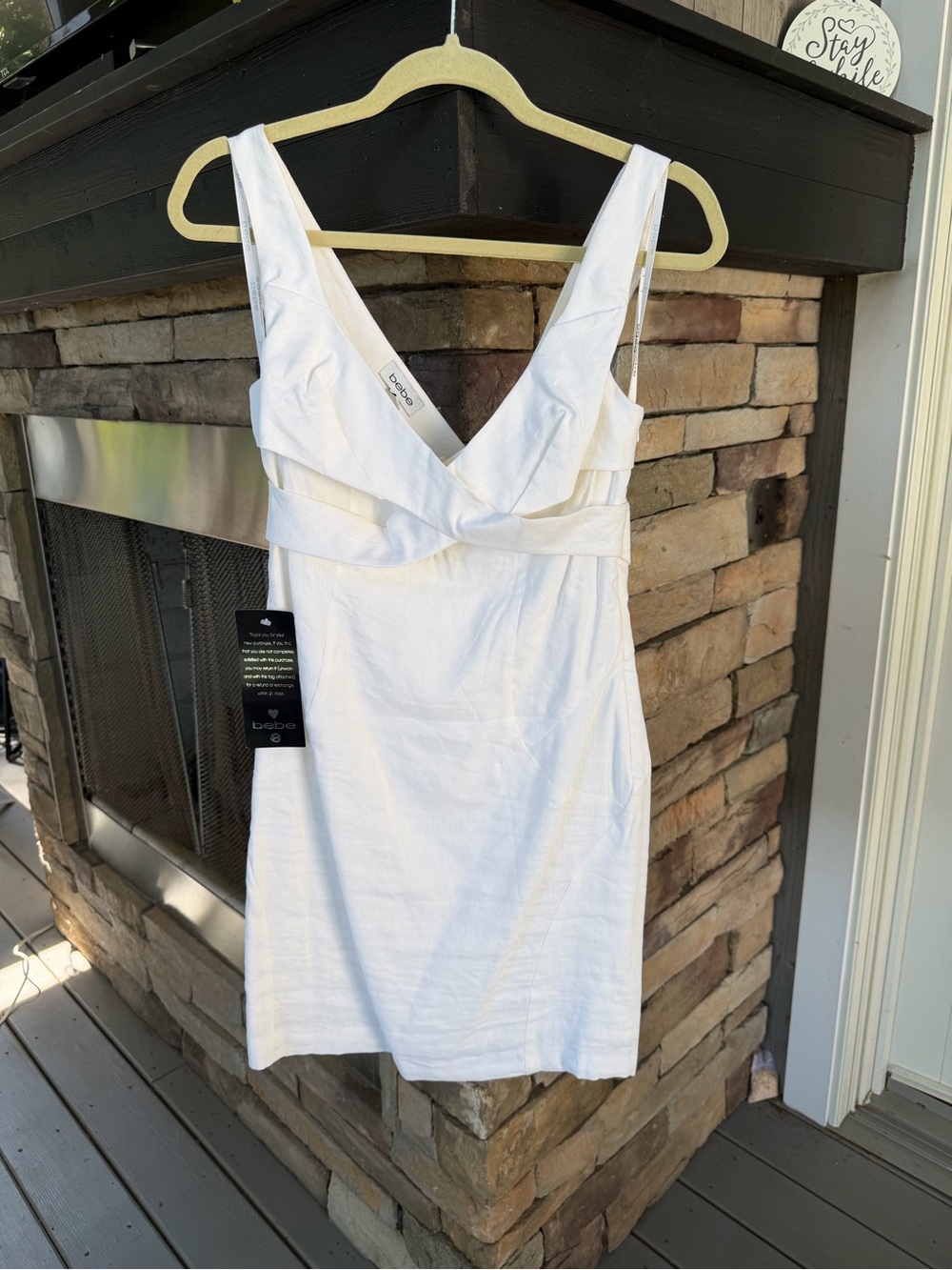 NWT bebe White Linen Criss Cross Mini Dress Size 8 Y2K $129